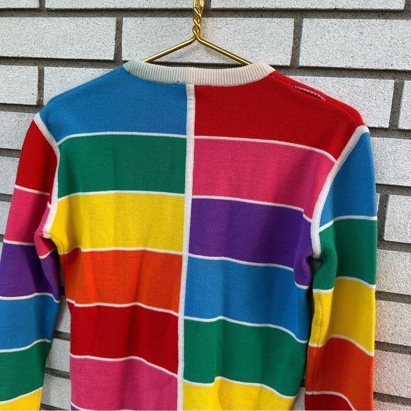 Vintage HEAD 100% Wool Rainbow Grid Sweater Large Made in Hong Kong - Picture 5 of 8